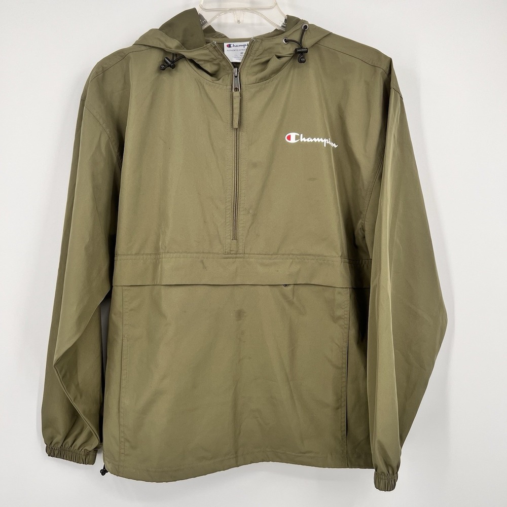 Champion Men's Stadium Packable Jacket Hoodie Full Zip Windbreaker M Olive